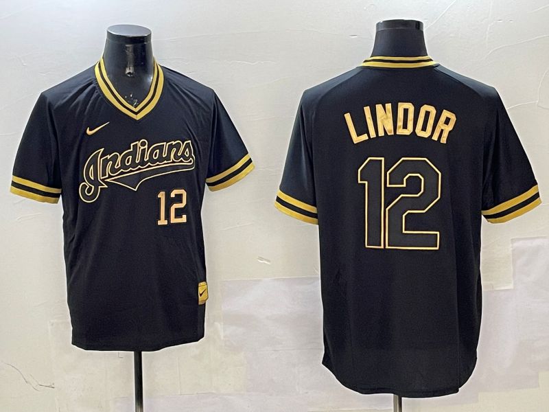 Men Cleveland Indians #12 Lindor Black Gold Game 2025 Nike MLB Jersey style 6->cleveland indians->MLB Jersey
